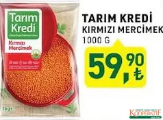 TARIM KREDİ KIRMIZI MERCİMEK 1000 G fiyat ve kampanya bilgisi